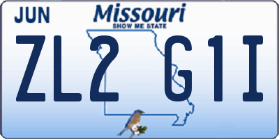MO license plate ZL2G1I