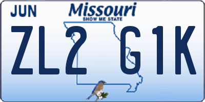 MO license plate ZL2G1K