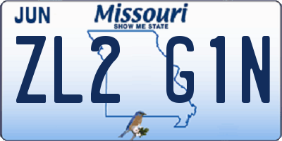 MO license plate ZL2G1N