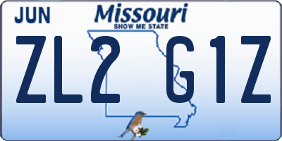 MO license plate ZL2G1Z