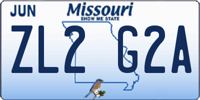 MO license plate ZL2G2A