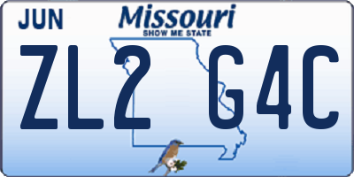 MO license plate ZL2G4C