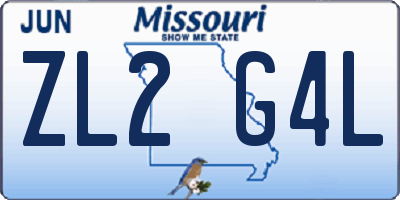 MO license plate ZL2G4L