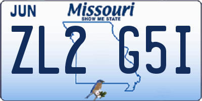MO license plate ZL2G5I