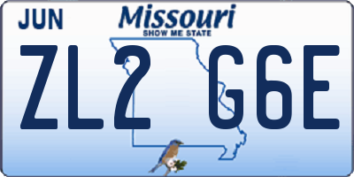 MO license plate ZL2G6E