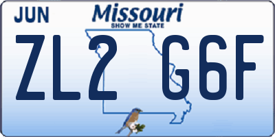 MO license plate ZL2G6F