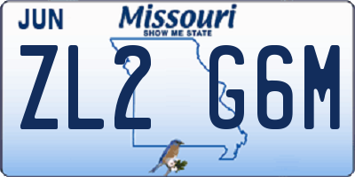 MO license plate ZL2G6M