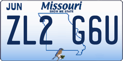 MO license plate ZL2G6U