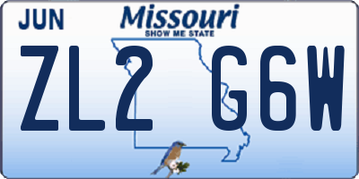 MO license plate ZL2G6W
