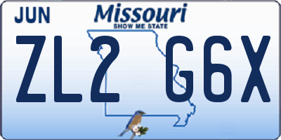 MO license plate ZL2G6X