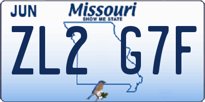 MO license plate ZL2G7F