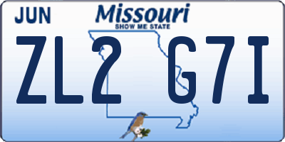 MO license plate ZL2G7I
