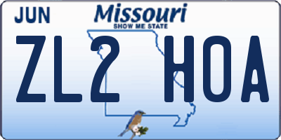 MO license plate ZL2H0A