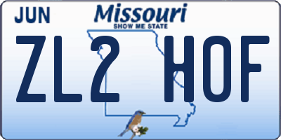 MO license plate ZL2H0F