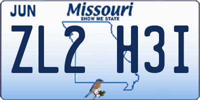 MO license plate ZL2H3I