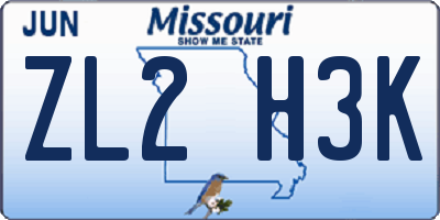 MO license plate ZL2H3K