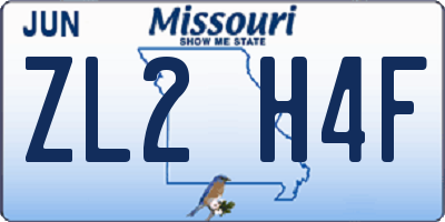 MO license plate ZL2H4F