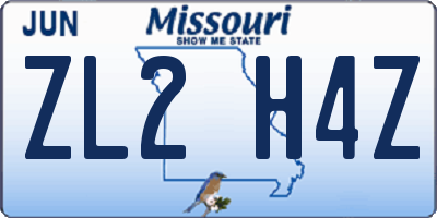 MO license plate ZL2H4Z