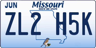 MO license plate ZL2H5K