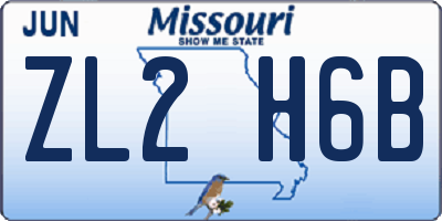 MO license plate ZL2H6B