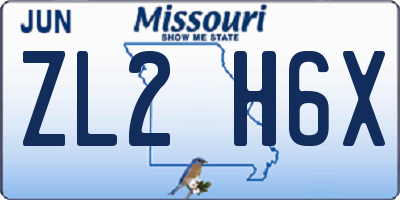 MO license plate ZL2H6X