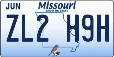 MO license plate ZL2H9H