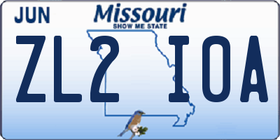 MO license plate ZL2I0A