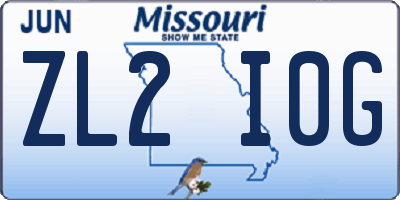 MO license plate ZL2I0G