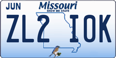 MO license plate ZL2I0K