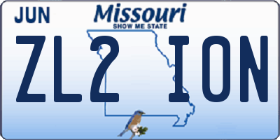 MO license plate ZL2I0N