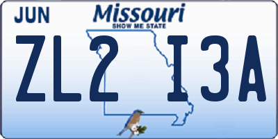 MO license plate ZL2I3A