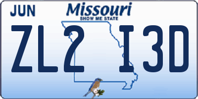 MO license plate ZL2I3D