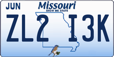 MO license plate ZL2I3K