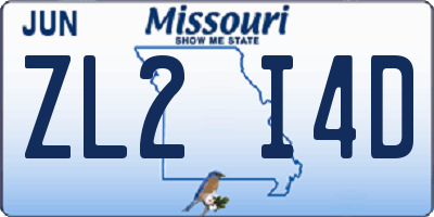 MO license plate ZL2I4D