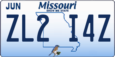 MO license plate ZL2I4Z