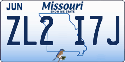 MO license plate ZL2I7J
