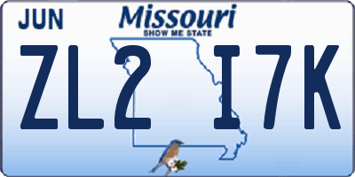 MO license plate ZL2I7K