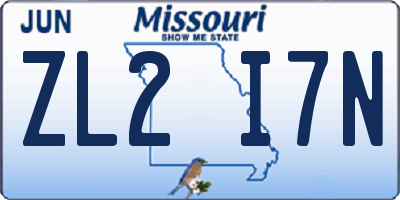 MO license plate ZL2I7N