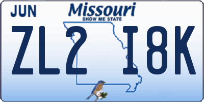 MO license plate ZL2I8K