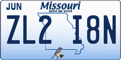 MO license plate ZL2I8N
