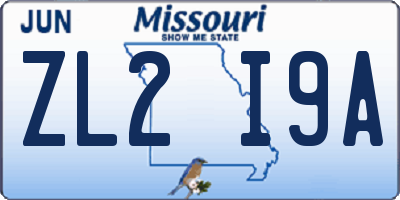 MO license plate ZL2I9A