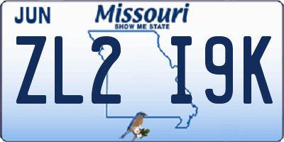 MO license plate ZL2I9K