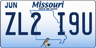 MO license plate ZL2I9U