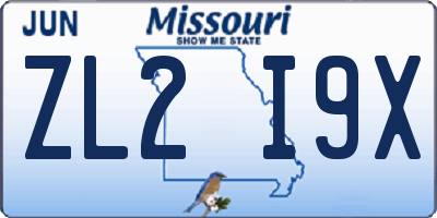 MO license plate ZL2I9X