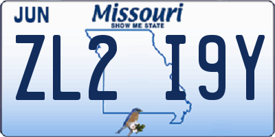 MO license plate ZL2I9Y