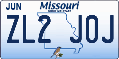 MO license plate ZL2J0J