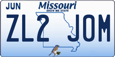 MO license plate ZL2J0M