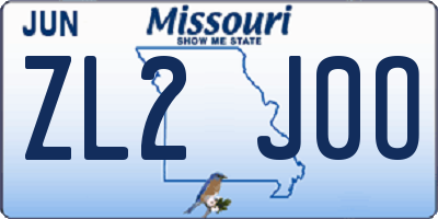 MO license plate ZL2J0O