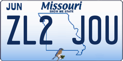 MO license plate ZL2J0U