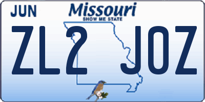 MO license plate ZL2J0Z